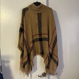Plaid Tan Sweater Poncho